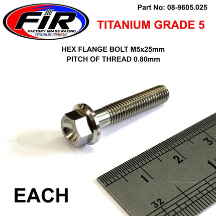 Titanium GR5 Bolt M5 x 25mm Each, Flange OD: 9.90mm / Hex Size: 7mm, /
