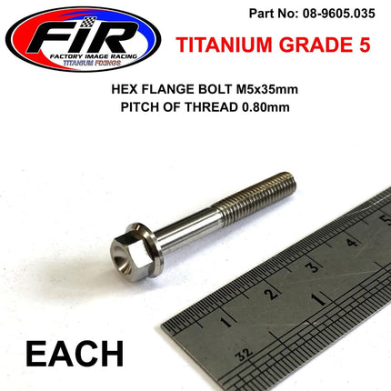Titanium GR5 Bolt M5 x 35mm Each, Flange OD: 9.90mm / Hex Size: 7mm, /