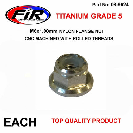Titanium GR5 M6X1.00mm Nut, Nylon Flange / Grade 5 / Each