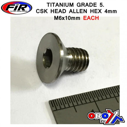 Titanium Csk Allen M6X10mm, Titanium Grade 5 / Each