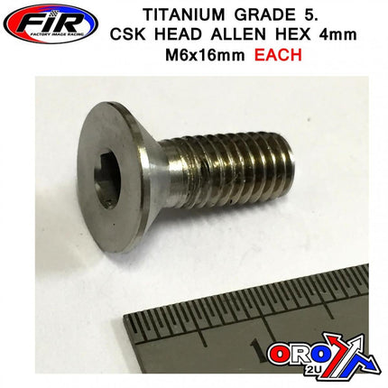 Titanium Csk Allen M6X16mm, Titanium Grade 5 / Each