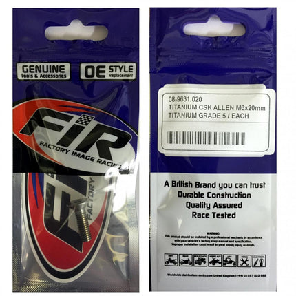 Titanium Csk Allen M6X20mm, Titanium Grade 5 / Each