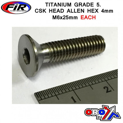 Titanium Csk Allen M6X25mm, Titanium Grade 5 / Each
