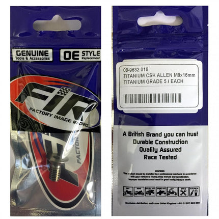 Titanium Csk Allen M8X16mm, Titanium Grade 5 / Each