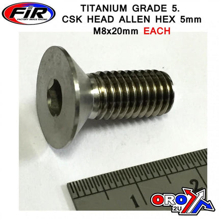 Titanium Csk Allen M8X20mm, Titanium Grade 5 / Each