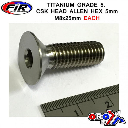 Titanium Csk Allen M8X25mm, Titanium Grade 5 / Each