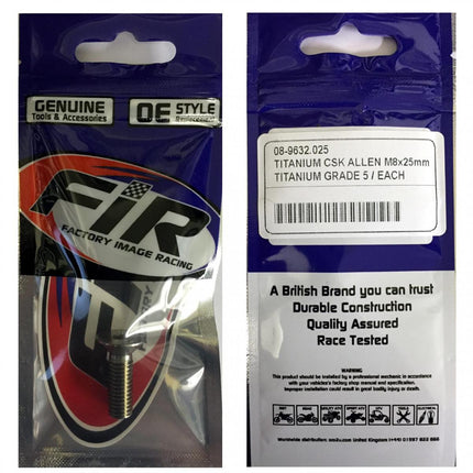 Titanium Csk Allen M8X25mm, Titanium Grade 5 / Each