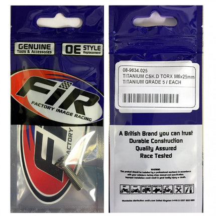 Titanium GR5 Csk.d Torx M6X25mm, Each