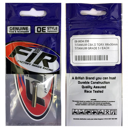 Titanium GR5 Csk.d Torx M6X30mm, Each
