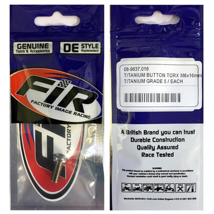 Titanium Button Torx M6X16mm, Titanium Grade 5 / Each