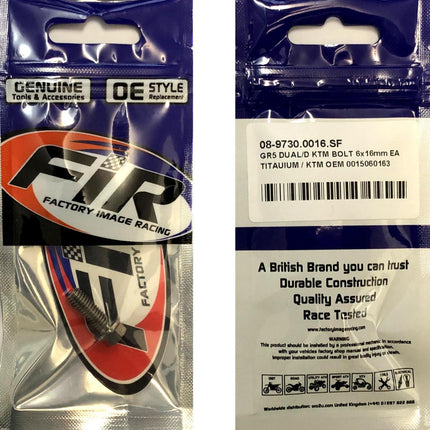 GR5 Dual/d KTM Bolt 6x16mm Ea, Titauium / KTM OEM 0015060163, Factroy Image Racing