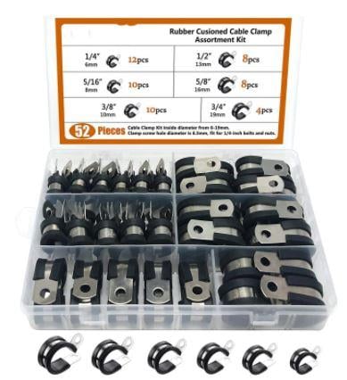 Cushion Tube Clamp Kit 52PCS 6-19mm Hose Brake & Clutch P-clips