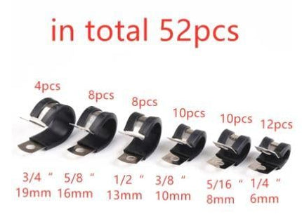 Cushion Tube Clamp Kit 52PCS 6-19mm Hose Brake & Clutch P-clips