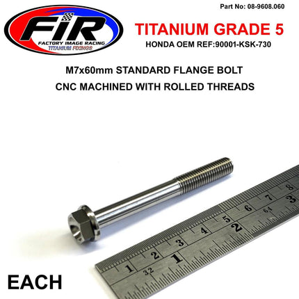 Titanium GR5 Bolt M7 x 60mm Each, Flange OD: 13mm / Hex Size: 10mm, / 90001-KSK-730 92153-1045