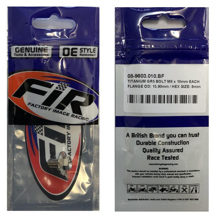 Titanium GR5 Bolt M6 x 10mm Each, Flange OD: 15.90mm / Hex Size: 8mm, / Panel Bolt Fixing Plastic