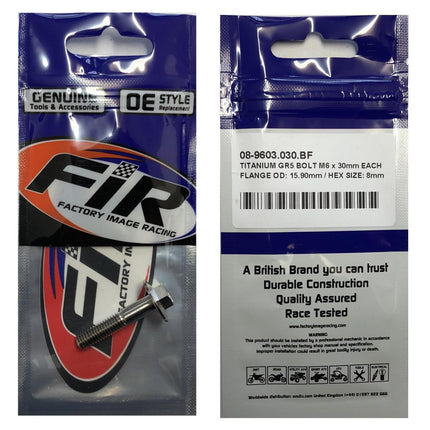 Titanium GR5 Bolt M6 x 30mm Each, Flange OD: 15.90mm / Hex Size: 8mm, / Panel Bolt Fixing Plastic
