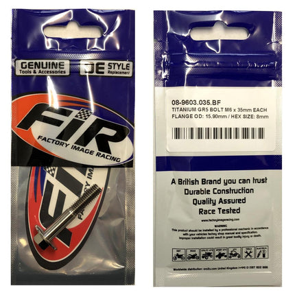 Titanium GR5 Bolt M6 x 35mm Each, Flange OD: 15.90mm / Hex Size: 8mm, / Panel Bolt Fixing Plastic