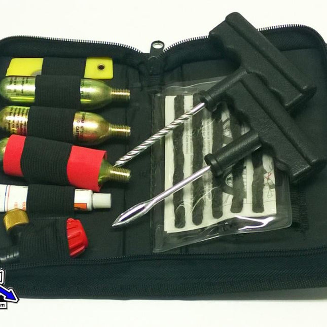 Tubeless Tyre Puncture Repair + Inflator Kit With 3 x 16g Co2 Cartridges