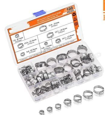 100pcs. STEPLESS CLAMPS 6-21mm, fuel line / Hose clamps clips
