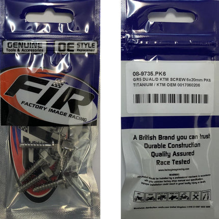 GR5 Dual/d KTM Screw 6x20mm PK6, Titanium / KTM OEM 0017060206, Suit 8mm Spanner & Torx T30