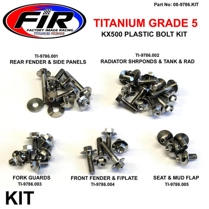 GR5 Titanium Plastic Bolt Kit, KX500 88>04 / KX125 250 88>89, Factroy Image Racing