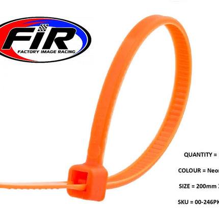 Nylon Cable Zip Ties - Neon Orange, 200mm x 4.8mm - Pack Of 100