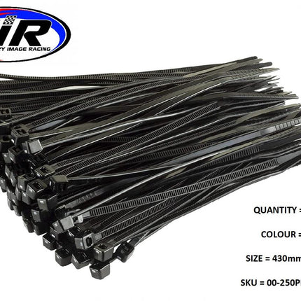Nylon Cable Zip Ties - Black Wide, 430mm x 8.0mm - Pack Of 100