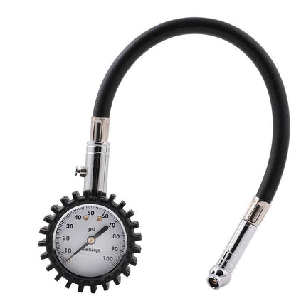 Tyre Pressure Gauge With Hose, 0-30PSI / 360° Swivel Chuck / 45° Head