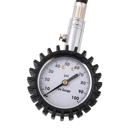 Tyre Pressure Gauge With Hose, 0-30PSI / 360° Swivel Chuck / 45° Head