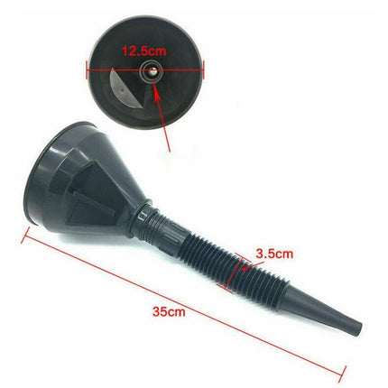 Plastic Flexible Funnel Black, 290mm Long With Filter Mesh
