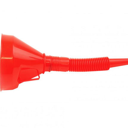 Plastic Flexible Funnel Red, 290mm Long With Filter Mesh