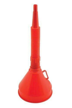 Plastic Flexible Funnel Red, 290mm Long With Filter Mesh
