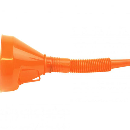 Plastic Flexible Funnel Orange, 290mm Long With Filter Mesh