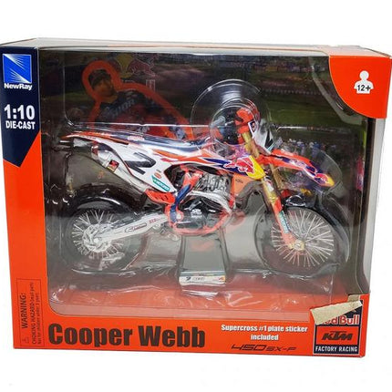 Model Die Cast Red Bull KTM Team, 450 Sxf Cooper Webb #2 Scale 1:10, Newray 58213
