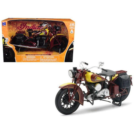 Model Die Cast Indian Sport Scout, 1934 Chief Motorcycle, Scale 1:12, Newray 42113