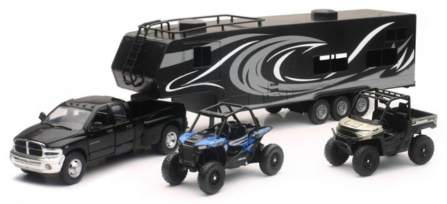 Model Die Cast Pick Up Hauler, With Polaris Side By Side Vehicles, Scale 1:32, Newray 37046