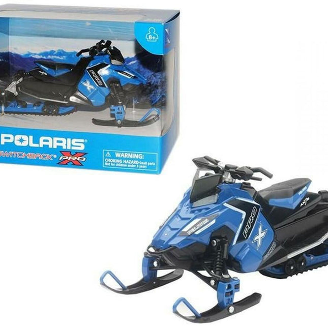 Model Die Cast Polaris 800 Switchback, Pro-x Snowmobile, Blue & Black, Scale 1:16, Newray 57783B