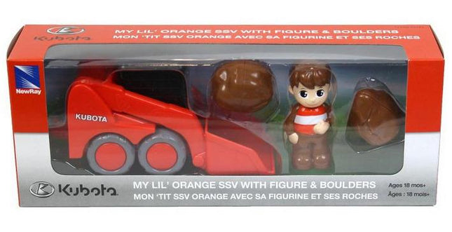 Model Kubota Little Orange Skid, Loader & Boulders Set, Scale 1:18, Newray SS-33083