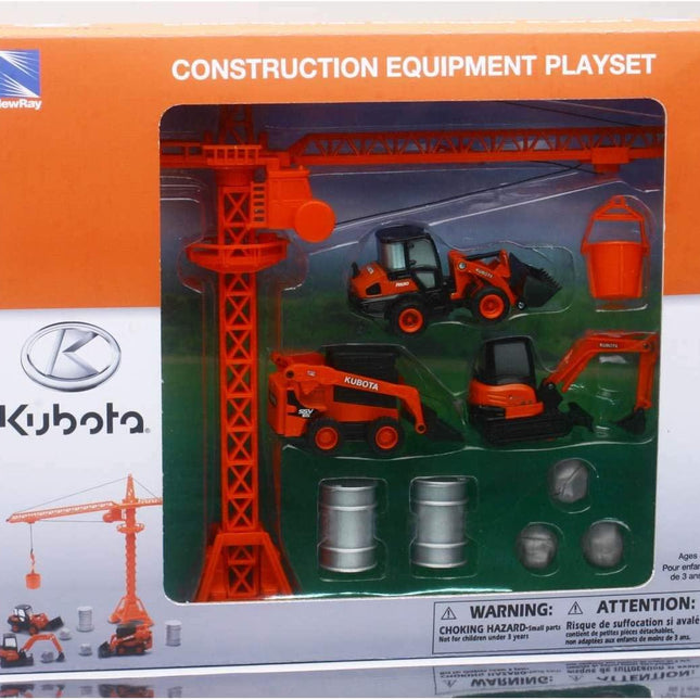 Model Die Cast Kubota Construction, Vehicles With Crane Set, Scale 1:64, Newray SS-33563