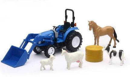 Model New Holland Boomer 55 Playset, Loader With Animals, Scale 1:32, Newray 05735
