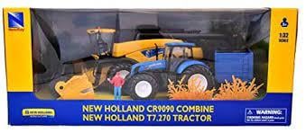 Model New Holland Harvester CR9090, & Tractor T7.270 With Trailer, Scale 1:18, Newray 05765
