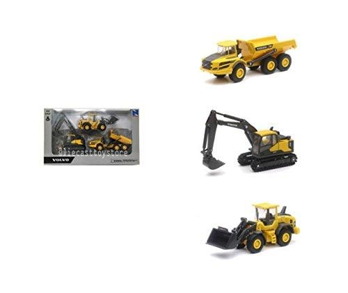Model Die Cast Volvo Construction, Vehicle 3 Pack Set, 5.5 Inch, Scale 1:64, Newray 32095
