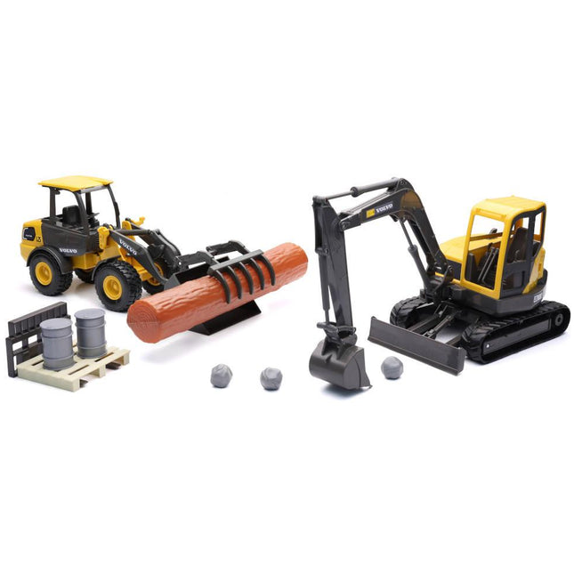 Model Volvo L25 Wheel Loader, And ECR88D Excavator Set, Scale 1:18, Newray SS-32153