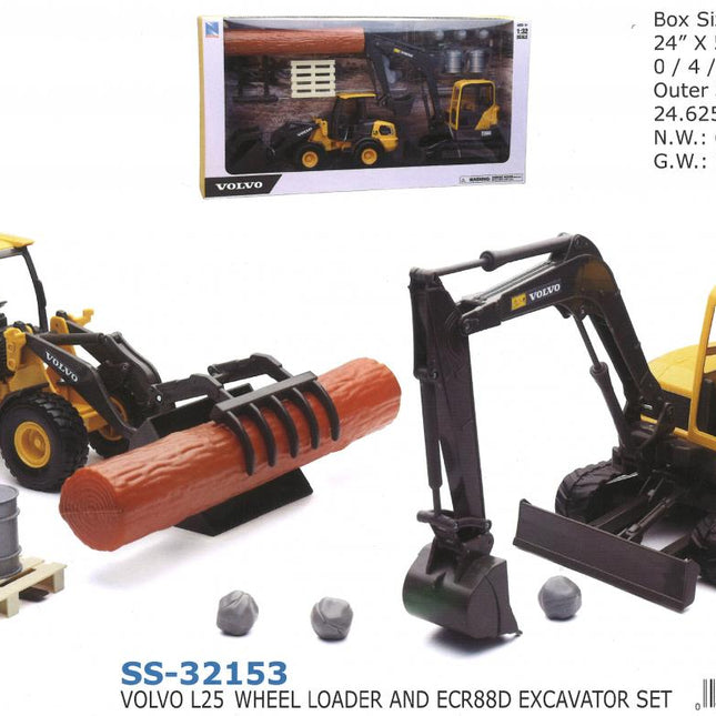 Model Volvo L25 Wheel Loader, And ECR88D Excavator Set, Scale 1:18, Newray SS-32153