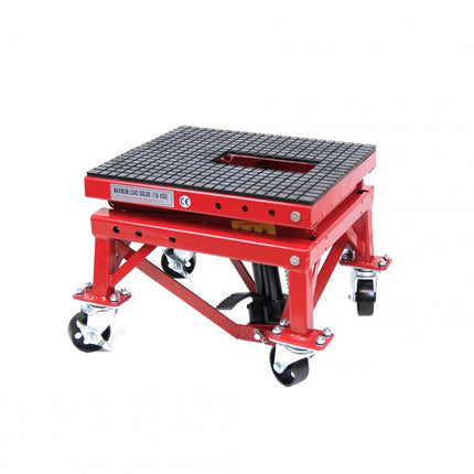 Wheel About Lift Hdy 135KGS, Red Hydraulic Scissor Stand, MAX Lift Weight 135 Kgs