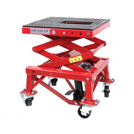 Wheel About Lift Hdy 135KGS, Red Hydraulic Scissor Stand, MAX Lift Weight 135 Kgs