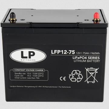Battery Lithium 12V LFP12-75, 75AH 12V Lithium LiFePO4 10.8Kg, L 260 x W 168 x H 208