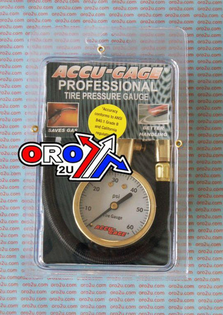 Tyre Pressure Gauge 60 Psi, With Hose & Bleed 45* Tip, Accu-gage H60XA
