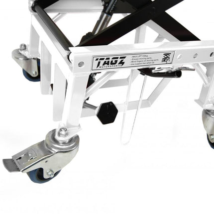 Tagz Wheel About Lift 150KG (freight), White/black Hydraulic Scissor Stand, MAX Lift Weight 150KG
