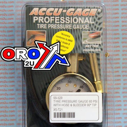 Tyre Pressure Gauge 60 Psi., With Hose & Bleeder 90* Tip, RA60X